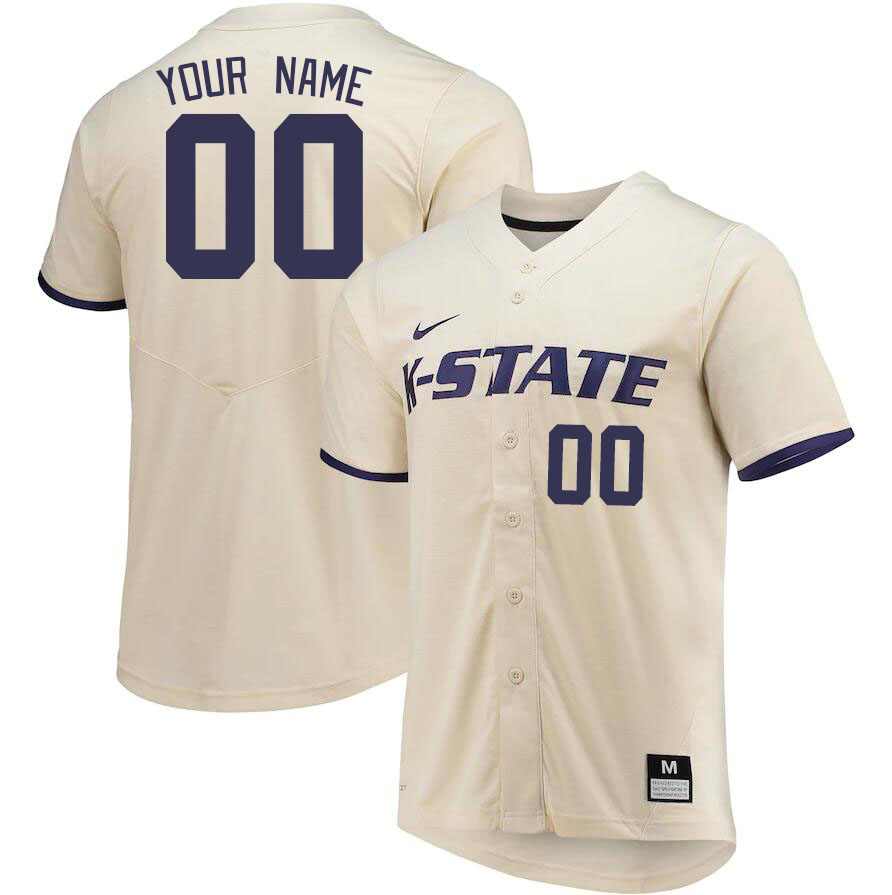 Custom Kansas State Wildcats Name And Number College Baseball Jerseys-Cream - Click Image to Close